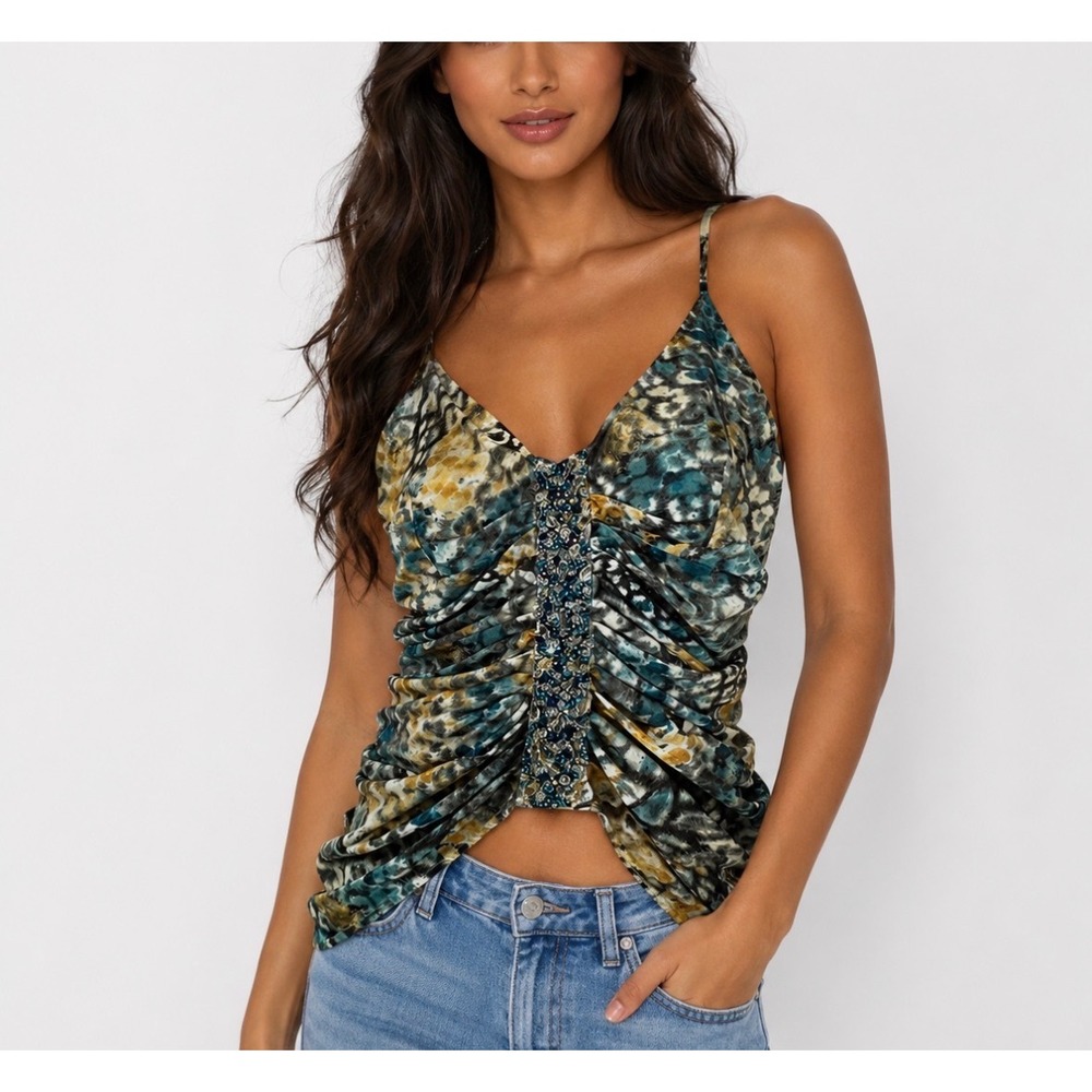 Adrienne Landau Quartz Crystals Healing Camisole Top Aquamarine Medium RARE $395